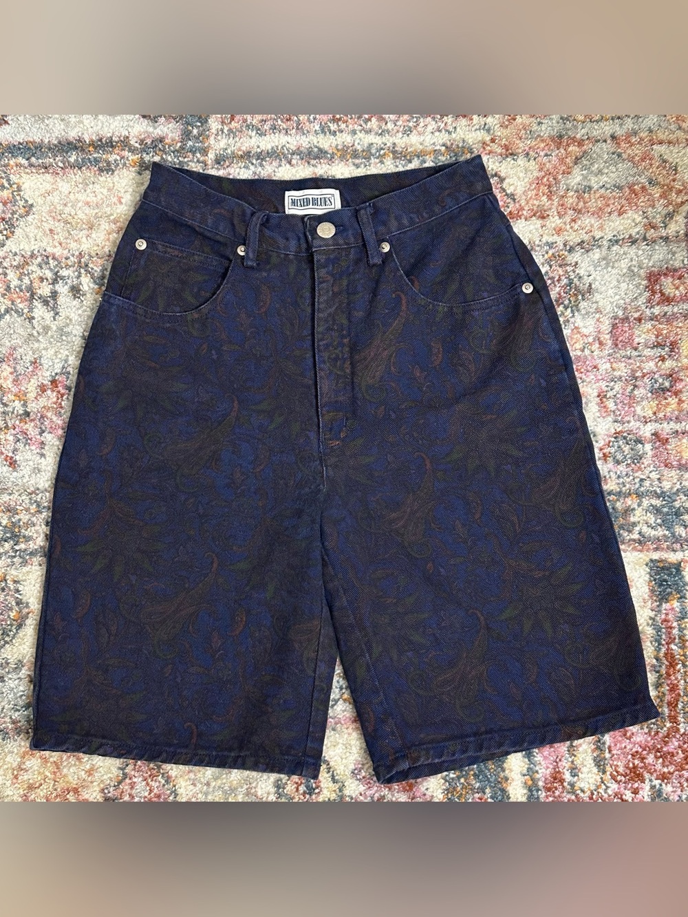 Mixed Blues Vintage High Rise Denim Shorts Paisley Navy Blue RUNS SMALL